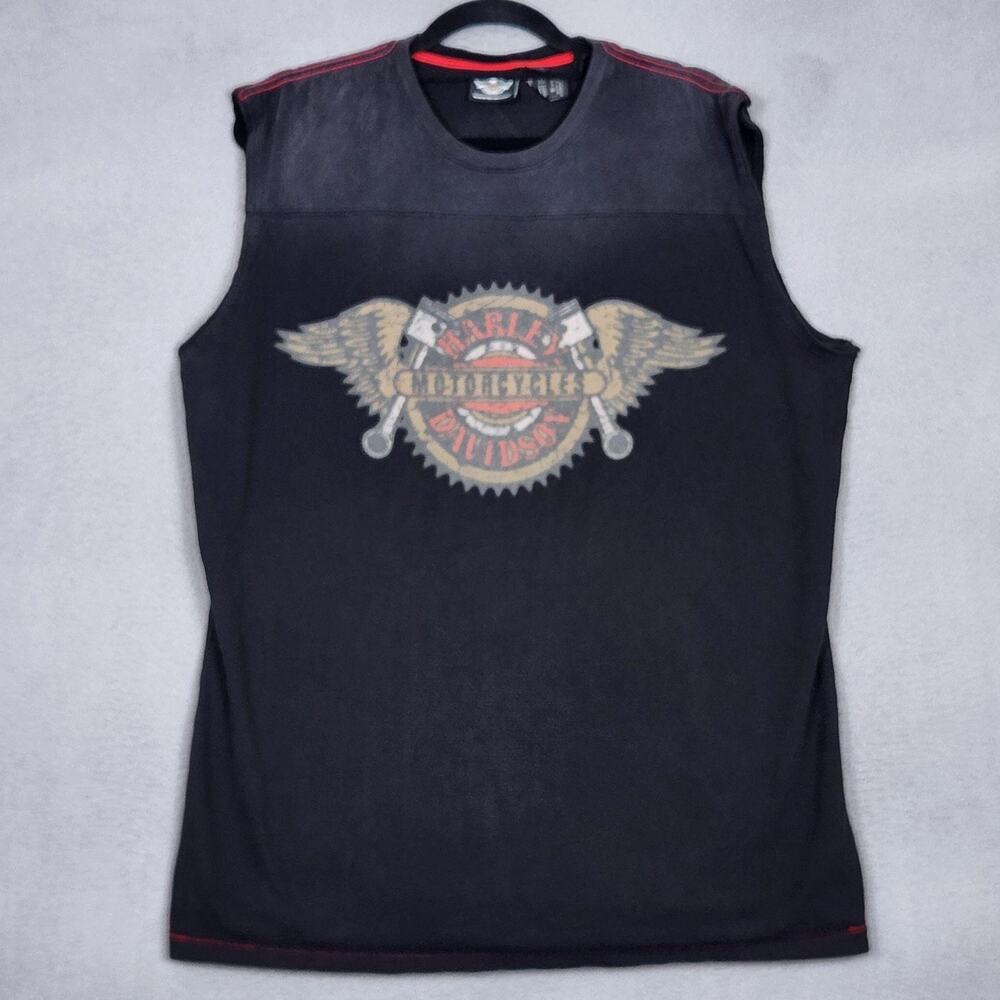 Harley-Davidson Shirt Mens Large Black Sleeveless Winged Logo HDMC Graphic Tee